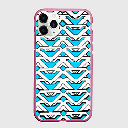 Чехол iPhone 11 Pro матовый Бело-синий узор, цвет: 3D-малиновый