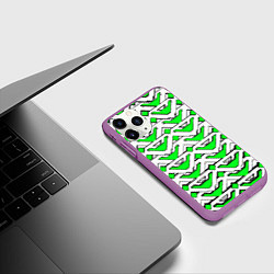 Чехол iPhone 11 Pro матовый Бело-зелёный узор, цвет: 3D-фиолетовый — фото 2