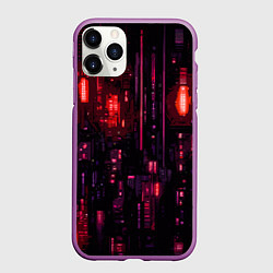 Чехол iPhone 11 Pro матовый Киберпанк светящиеся красные элементы, цвет: 3D-фиолетовый