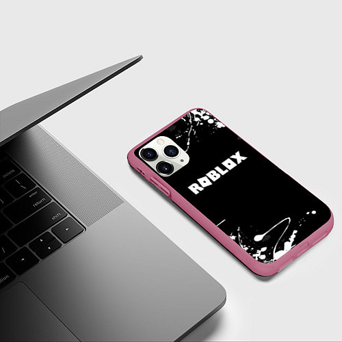 Чехол iPhone 11 Pro матовый Roblox текстура краски белые / 3D-Малиновый – фото 3