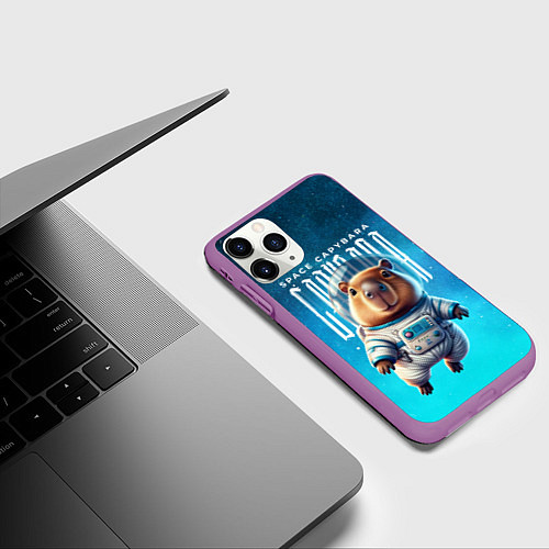 Чехол iPhone 11 Pro матовый Space capybara / 3D-Фиолетовый – фото 3