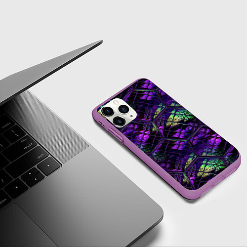 Чехол iPhone 11 Pro матовый Бабочки в фиолетовом креативном узоре / 3D-Фиолетовый – фото 3