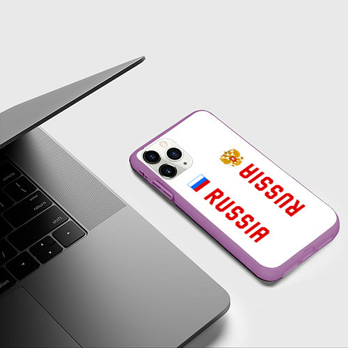 Чехол iPhone 11 Pro матовый Россия три полоски на белом фоне / 3D-Фиолетовый – фото 3