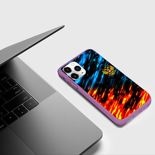 Чехол iPhone 11 Pro матовый Герб России огненный стиль / 3D-Фиолетовый – фото 3