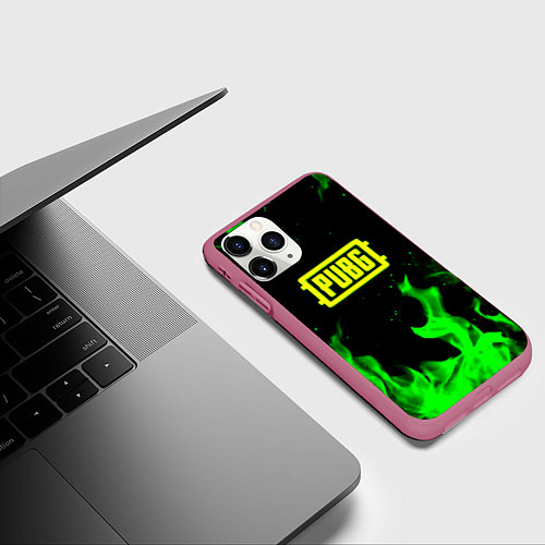 Чехол iPhone 11 Pro матовый PUBG кислотное лого огненный стиль / 3D-Малиновый – фото 3