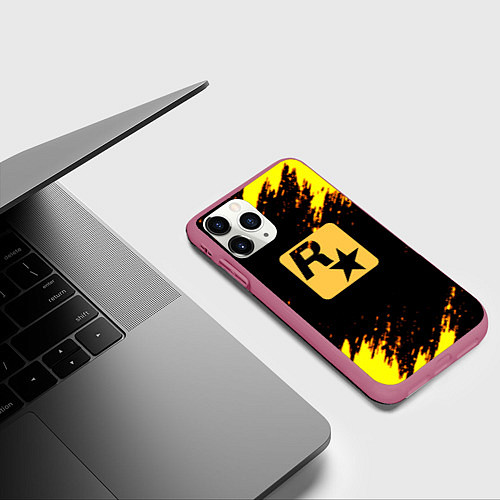Чехол iPhone 11 Pro матовый Рокстар текстура краски / 3D-Малиновый – фото 3