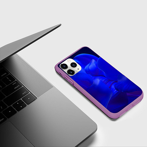 Чехол iPhone 11 Pro матовый Неоновый синий цветок / 3D-Фиолетовый – фото 3