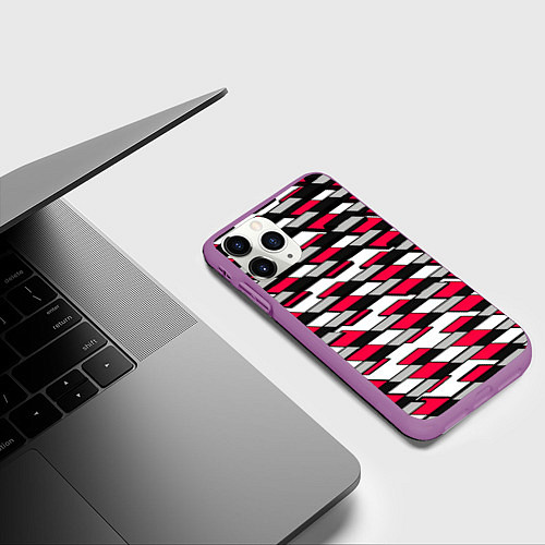 Чехол iPhone 11 Pro матовый Красные четырёхугольники на белом фоне / 3D-Фиолетовый – фото 3