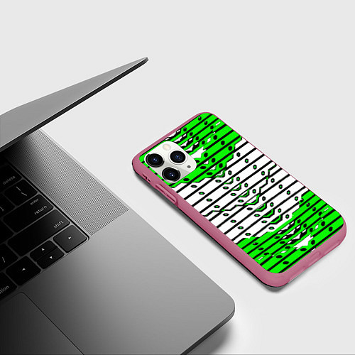 Чехол iPhone 11 Pro матовый Зелёно-белая техно броня / 3D-Малиновый – фото 3