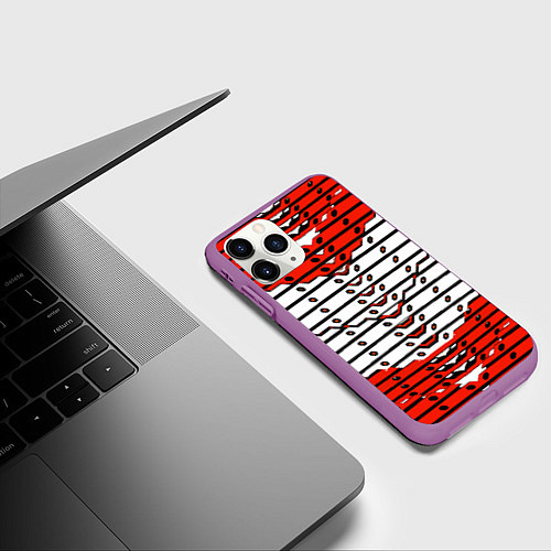 Чехол iPhone 11 Pro матовый Красно-белая техно броня / 3D-Фиолетовый – фото 3