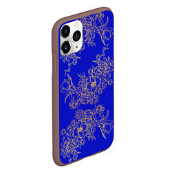 Чехол iPhone 11 Pro матовый Узоры на синем, цвет: 3D-коричневый — фото 2