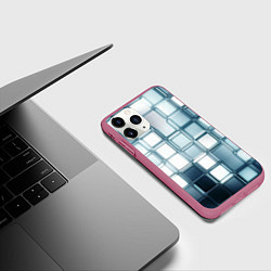 Чехол iPhone 11 Pro матовый Зеркальная мозаика голубое стекло, цвет: 3D-малиновый — фото 2