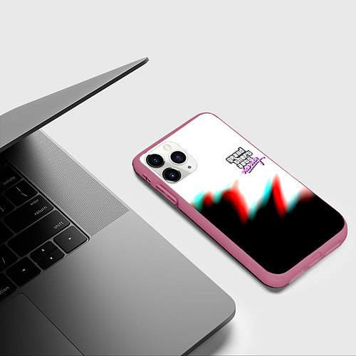 Чехол iPhone 11 Pro матовый GTA glitch текстура вайсити / 3D-Малиновый – фото 3