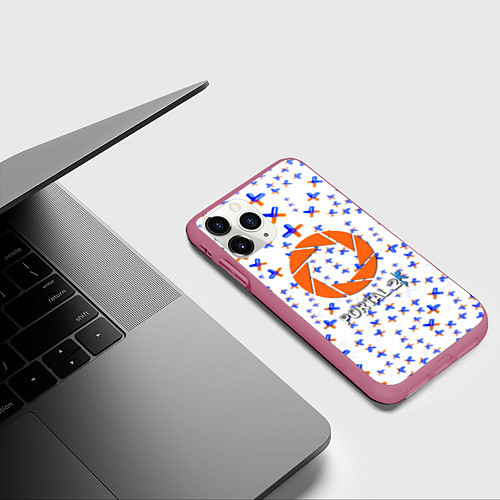 Чехол iPhone 11 Pro матовый Portal logo pattern steel / 3D-Малиновый – фото 3