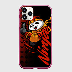 Чехол iPhone 11 Pro матовый Панда синоби, цвет: 3D-малиновый