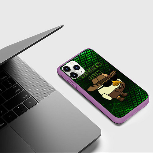 Чехол iPhone 11 Pro матовый Chicken gun green / 3D-Фиолетовый – фото 3