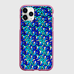 Чехол iPhone 11 Pro матовый Синий узор и чёрная обводка, цвет: 3D-малиновый