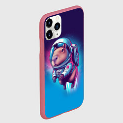 Чехол iPhone 11 Pro матовый Капибара бравый космонавт - нейросеть, цвет: 3D-малиновый — фото 2