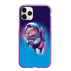 Чехол iPhone 11 Pro матовый Капибара бравый космонавт - нейросеть, цвет: 3D-фиолетовый