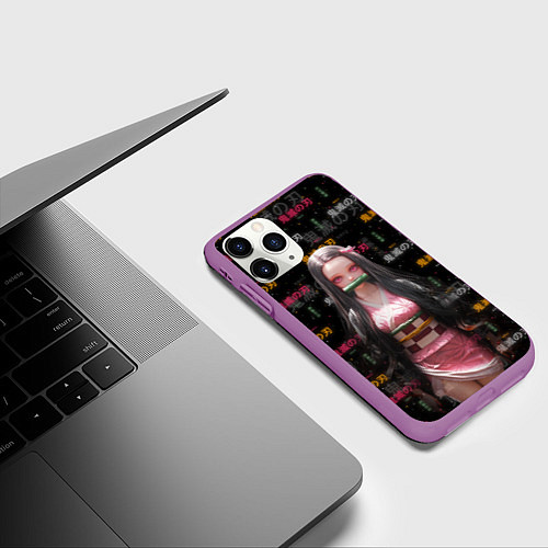 Чехол iPhone 11 Pro матовый Nezuko Kamado - Клинок, рассекающий демонов / 3D-Фиолетовый – фото 3