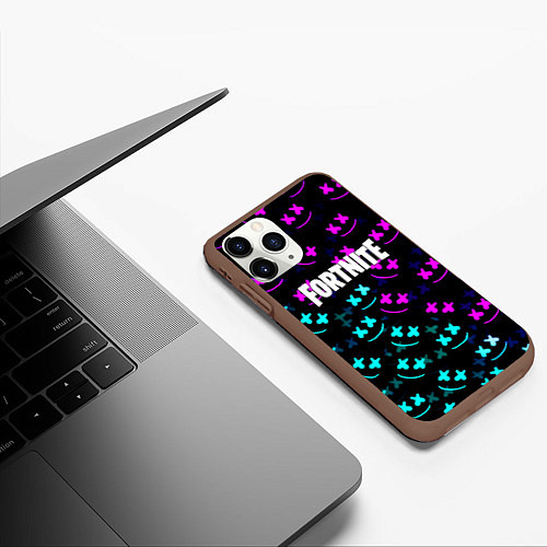 Чехол iPhone 11 Pro матовый Marshmello neon fortnite / 3D-Коричневый – фото 3