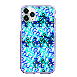 Чехол iPhone 11 Pro матовый Синий узор и бело-чёрная обводка, цвет: 3D-светло-сиреневый