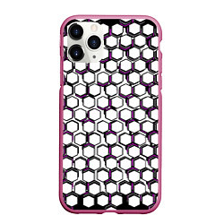 Чехол iPhone 11 Pro матовый Киберпанк узор из шестиугольников розовый, цвет: 3D-малиновый
