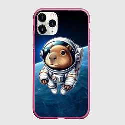 Чехол iPhone 11 Pro матовый Кроха капибара в космическом скафандре, цвет: 3D-малиновый