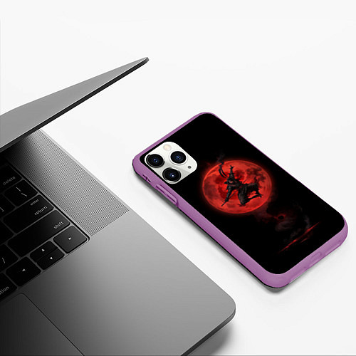Чехол iPhone 11 Pro матовый Ниндзя кровавой луны / 3D-Фиолетовый – фото 3