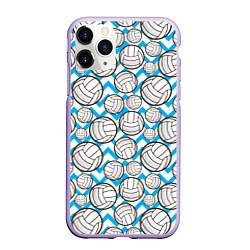 Чехол iPhone 11 Pro матовый Мячи волейбольные паттерн, цвет: 3D-светло-сиреневый