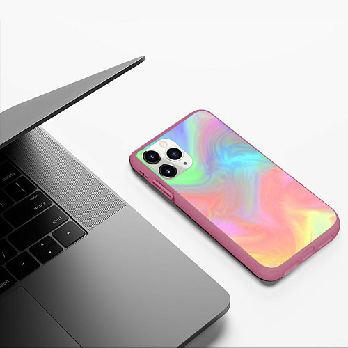 Чехол iPhone 11 Pro матовый Абстракция смесь красок светлый тай-дай / 3D-Малиновый – фото 3