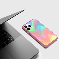 Чехол iPhone 11 Pro матовый Абстракция смесь красок светлый тай-дай, цвет: 3D-малиновый — фото 2