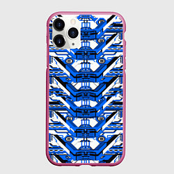 Чехол iPhone 11 Pro матовый Сине-белая техно броня, цвет: 3D-малиновый