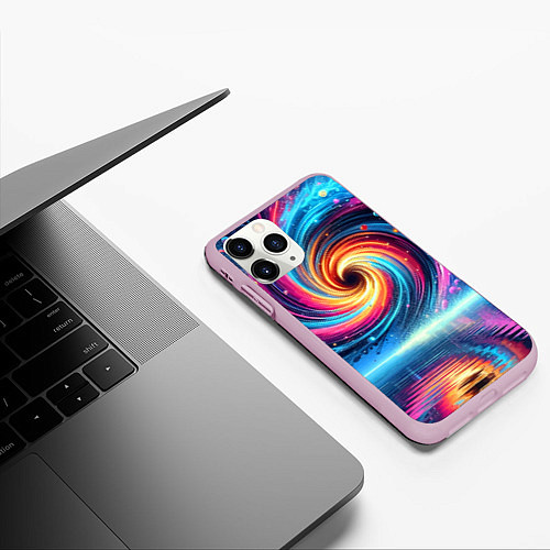 Чехол iPhone 11 Pro матовый Неоновая космическая абстракция - нейросеть / 3D-Розовый – фото 3