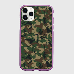 Чехол iPhone 11 Pro матовый Классический лесной камуфляж, цвет: 3D-фиолетовый