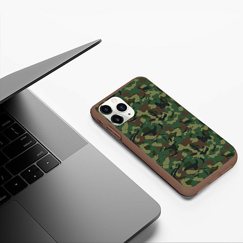 Чехол iPhone 11 Pro матовый Камуфляж Woodland классический / 3D-Коричневый – фото 3