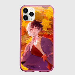 Чехол iPhone 11 Pro матовый Гэн Асагири на фоне листвы из Доктора Стоуна, цвет: 3D-малиновый