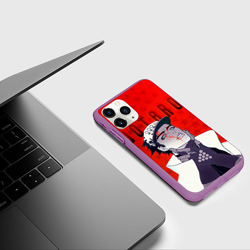 Чехол iPhone 11 Pro матовый Джотаро Куджо на фоне звездочек из ДжоДжо / 3D-Фиолетовый – фото 3