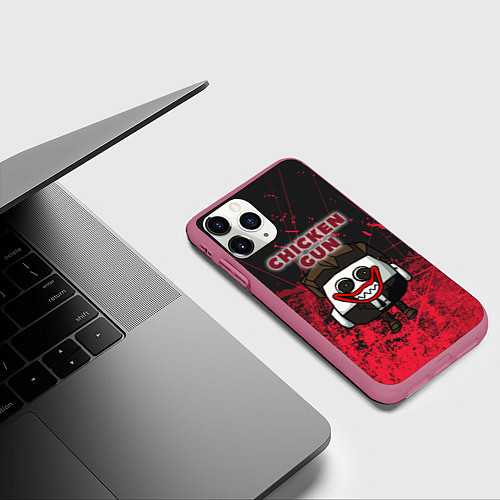 Чехол iPhone 11 Pro матовый Chicken gun clown / 3D-Малиновый – фото 3