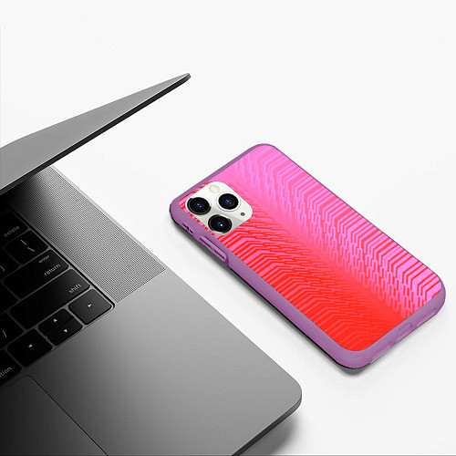 Чехол iPhone 11 Pro матовый Красные градиентные линии / 3D-Фиолетовый – фото 3