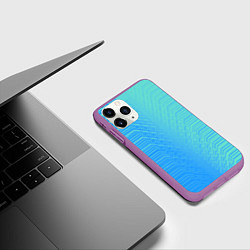 Чехол iPhone 11 Pro матовый Голубые градиентные линии, цвет: 3D-фиолетовый — фото 2