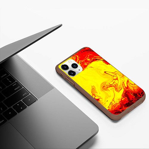 Чехол iPhone 11 Pro матовый Красные и желтые разводы / 3D-Коричневый – фото 3