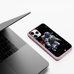 Чехол iPhone 11 Pro матовый The dalmatian brave cosmonaut - ai art, цвет: 3D-розовый — фото 2