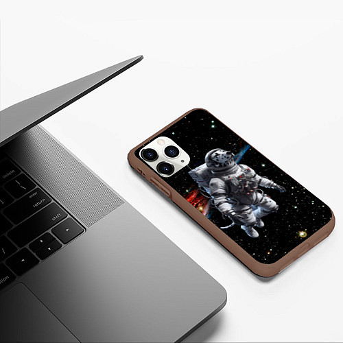 Чехол iPhone 11 Pro матовый The dalmatian brave cosmonaut - ai art / 3D-Коричневый – фото 3