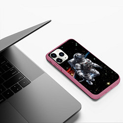 Чехол iPhone 11 Pro матовый The dalmatian brave cosmonaut - ai art, цвет: 3D-малиновый — фото 2