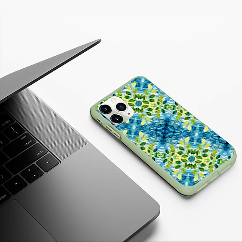 Чехол iPhone 11 Pro матовый Сине-зеленое акварельное настроение / 3D-Салатовый – фото 3