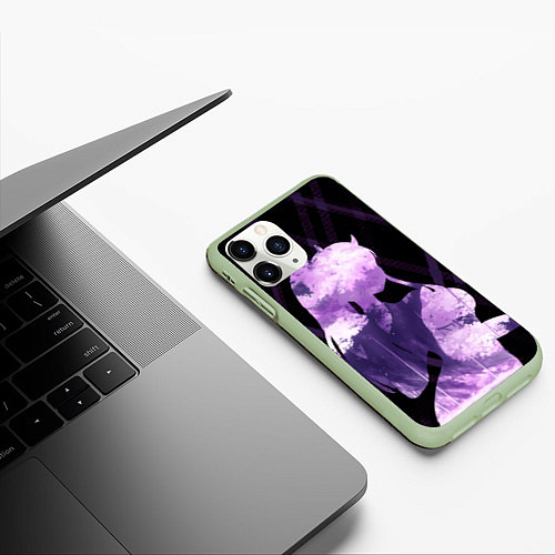 Чехол iPhone 11 Pro матовый Сакура в силуэте Зеро ту / 3D-Салатовый – фото 3