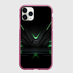 Чехол iPhone 11 Pro матовый Футуристическая абстракция с зеленым неоновым свет, цвет: 3D-малиновый