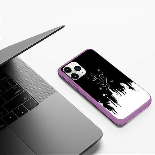 Чехол iPhone 11 Pro матовый Doom logo краски / 3D-Фиолетовый – фото 3