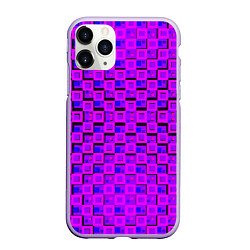 Чехол iPhone 11 Pro матовый Фиолетовые квадраты на чёрном фоне, цвет: 3D-светло-сиреневый